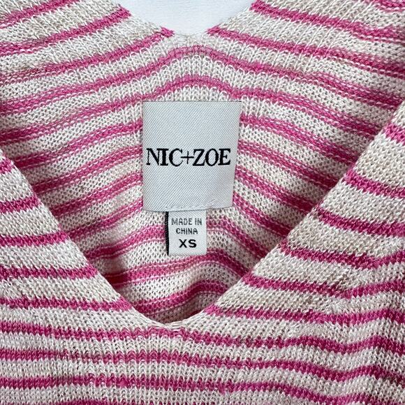 Nic + Zoe Sweater Tank Size XS Mariposa Linen Blend Cream Pink Stripes Coastal - Picture 6 of 9